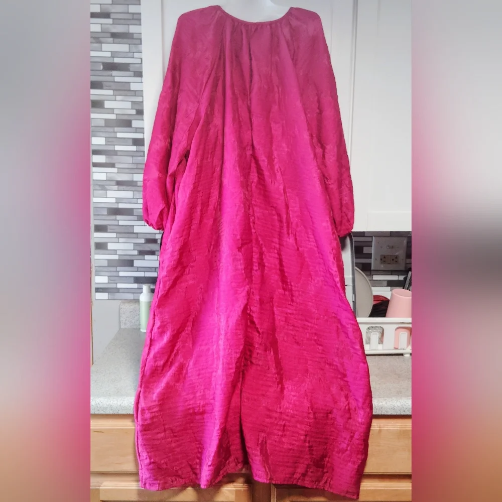 Future Collective Puff Sleeve Floral Maroon Midi Dress - Jenny K. Lopez Sz-XL - Picture 4 of 6